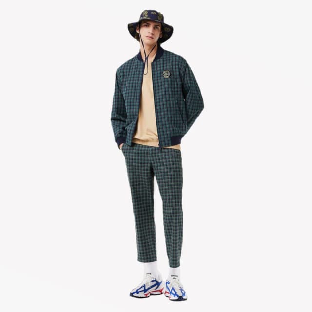 Lacoste Mens Checked Harrington Merino Wool Long Sleeve Bomber Jacket Navy Blue/Multi male S