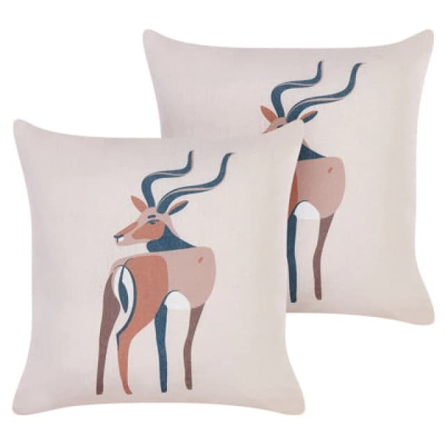 Beliani Set Of 2 Decorative Cushions Abal 45 X 45cm Beige Animal Pattern