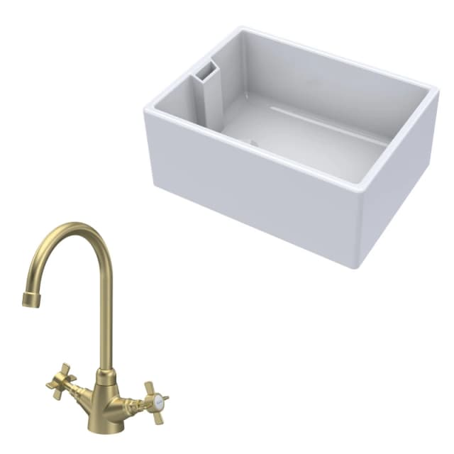 Balterley Fireclay 1 Bowl Belfast Sink Tap Brushed Brass 615mm Bronze
