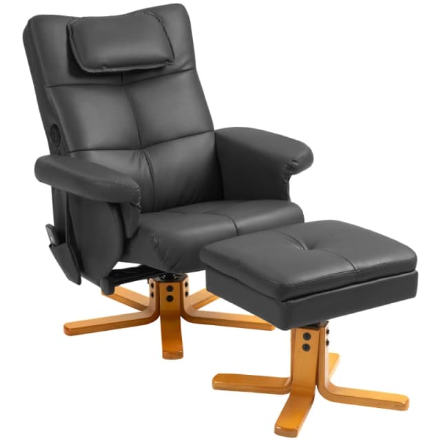 HOMCOM Massage Recliner Chair with Footstool and Hidden Storage - Black TJ Hughes 5061025082735