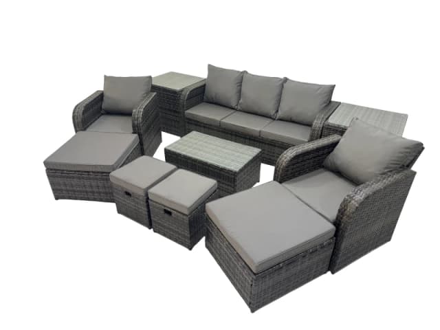 Fimous Outdoor Garden Rattan Furniture Set 9 Seater with 4 Stool 2 Side Table in Dark Grey Dark Grey Unisex