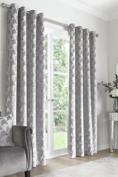 Appletree 'Quentin' Jacquard Pair of Eyelet Curtains Silver