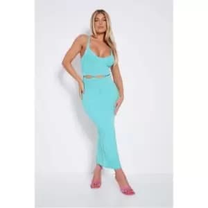 I Saw It First Bright Blue Button Waist Detail Midi Dress - Blue