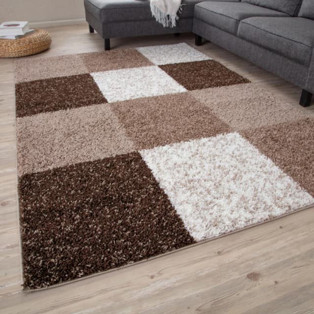 THE RUGS Fluffy & Soft Shaggy Rugs Living Room Rug in Brown - Elegant Geometric Design Carpets For Bedrooms & Kitchen 381 Size: 80cm x 300cm Bro