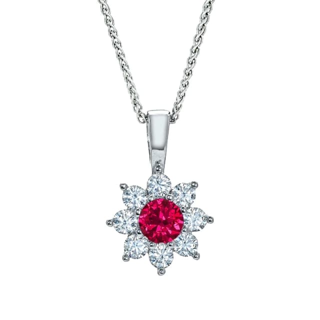 Jewelco London Sterling Silver Red CZ Classic Royal Cluster Necklace 16>18 inch - RE42104RB Silver female