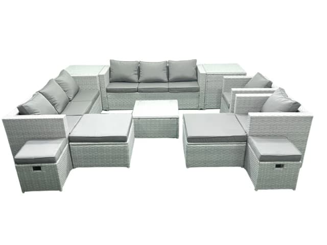 Fimous Garden Outdoor Furniture Set 12 Seater Rattan Sofa Set with 4 Footstools 2 Side Tables Light Grey Mixed Light Grey