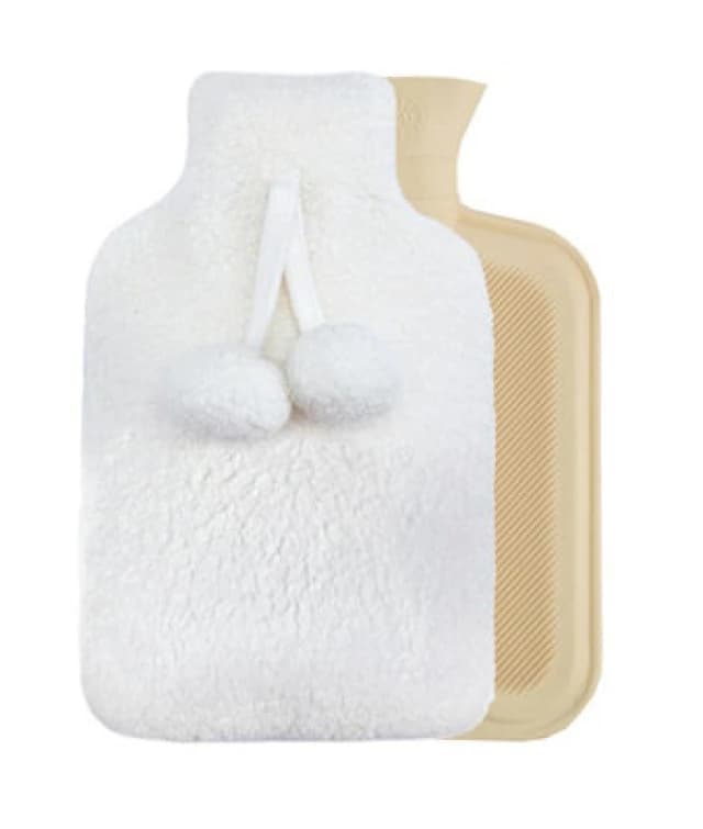 Smart Living Smart Living Soft Hot Water Bottle with Pompom Fleece Cover - 23x35cm in Cream Cream One Size Unisex 5056557546763