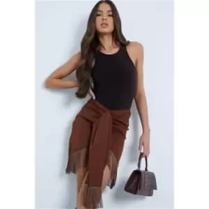 I Saw It First Woven Wrap Tassel Mini Skirt - Brown