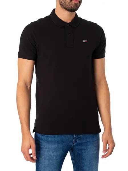 Tommy Jeans Slim Placket Polo Shirt Black L