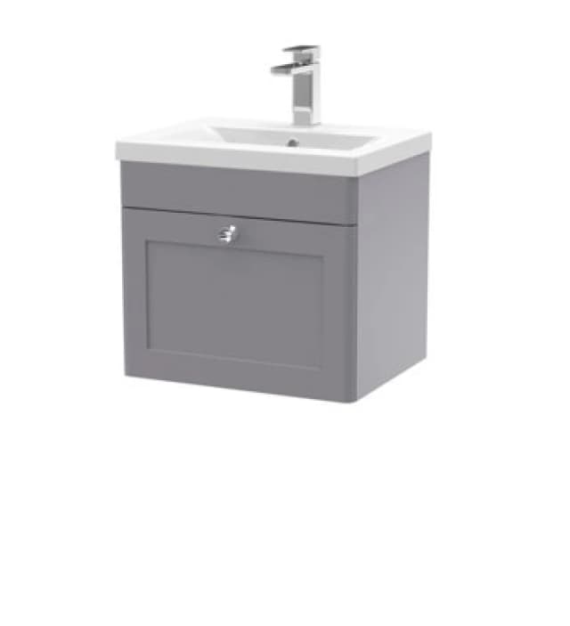 nuie 500mm Wall Hung 1 Drawer Vanity & Basin 1 - Satin Grey CLC291D