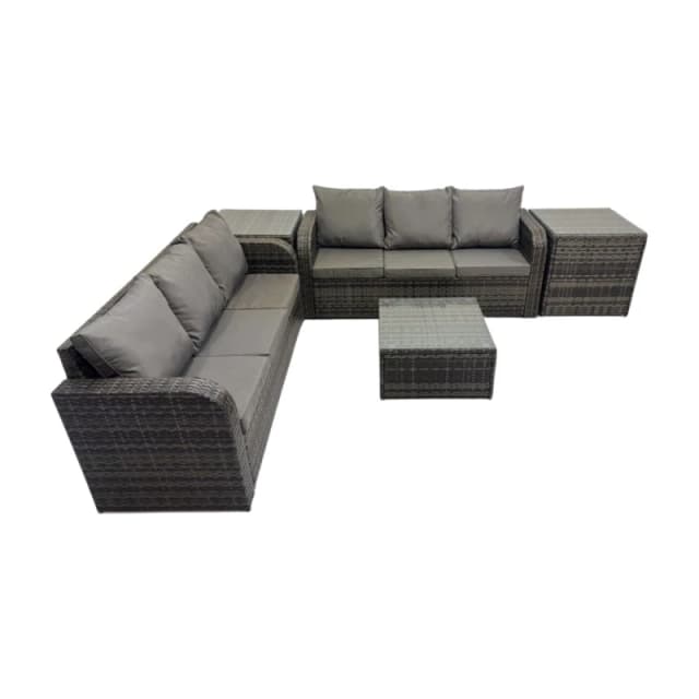 Fimous Rattan Garden Outdoor Furniture Set with 2 Side Tables in Dark Grey Dark Grey Unisex