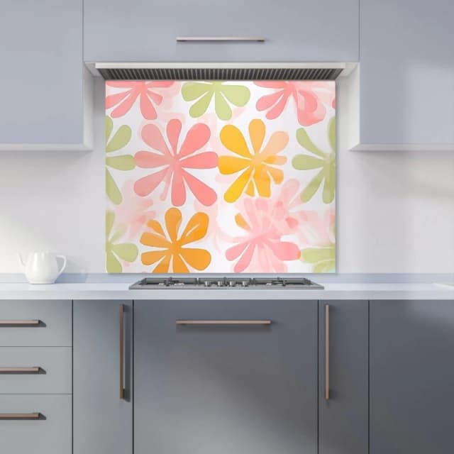 Warren Reed - Designer Yellow & Pink Flowers Kitchen Splashback Size: 600mm x 750mm Pink Unisex 600mm x 750mm