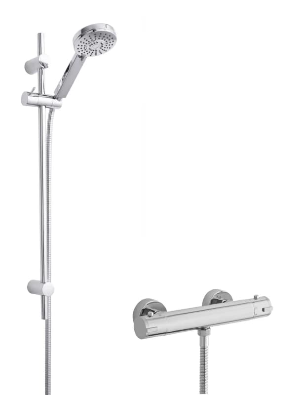Balterley Round Bar Valve Water Saving Slide Rail Kit Shower Set Chrome Silver unisex
