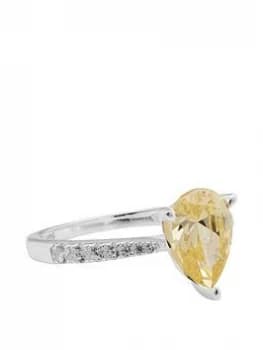 Simply Silver Sterling Silver 925 Canary Yellow Pear Cut Ring
