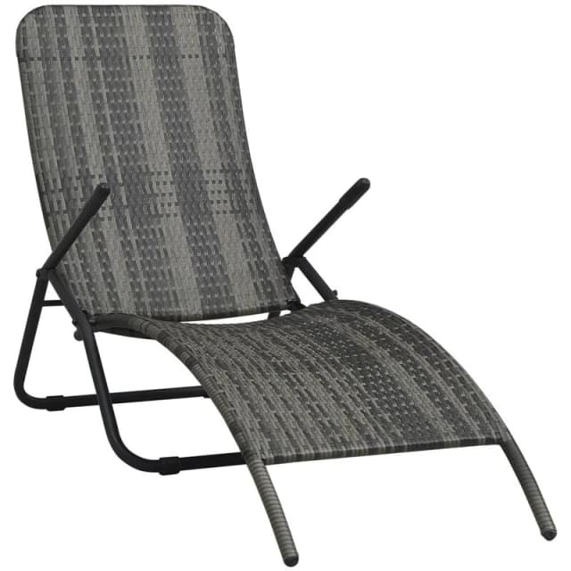 VIDAXL Folding Sun Lounger Poly Rattan Grey Vidaxl 48128