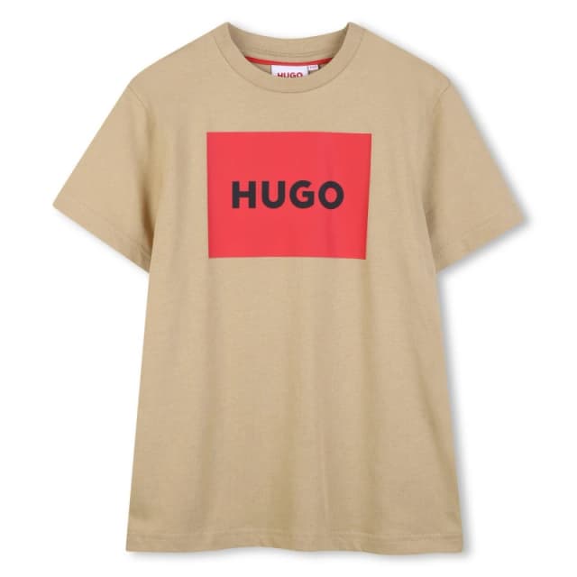 Hugo Unisex Kids Big Logo Cotton Short Sleeve T-Shirt Sand unisex 6Y
