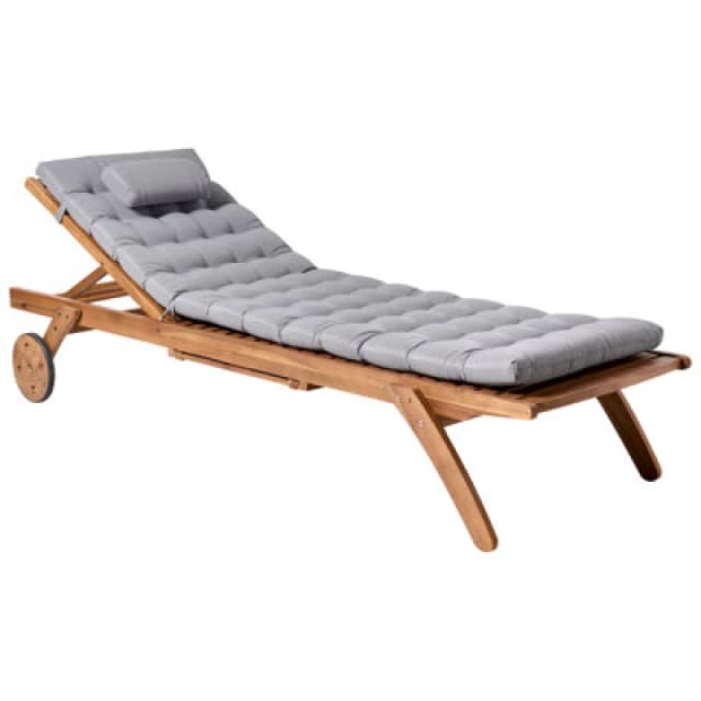 Beliani Sun Lounger With Cushion Cesana Premium Acacia Wood Light Grey