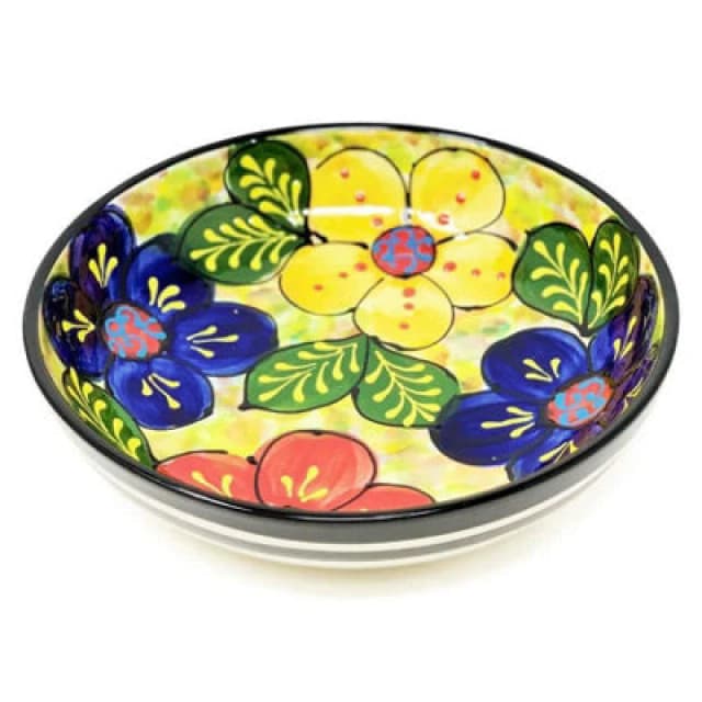 Verano Spanish Ceramics Classic Spanish Hand Painted Pattern Kitchen Dining Shallow Bowl 23Cm Floral