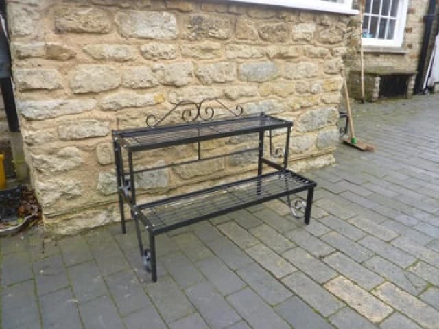 Poppy Forge 2 Tier Pot Stand - Decorative Garden Shelf - Solid Steel - L43.2 X W82.5 X H50.8cm - Black