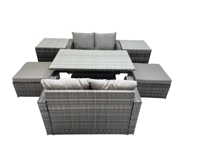 Fimous 6-seater Rattan Garden Furniture Set with 2 Big Stool 2 Side Tables in Dark Grey Dark Grey Unisex