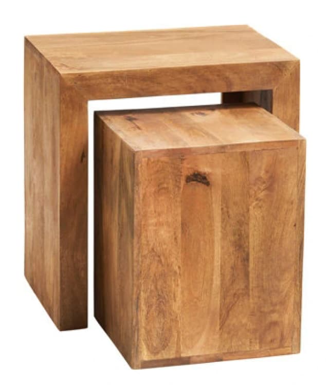 Buttercup Farm Toko Light Mango Cubed Nest Of 2 Tables - Solid Mango Wood - L35 X W51 X H55 Cm