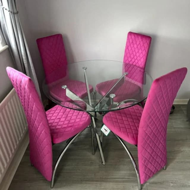 Modernique Modernique Set of 4 High Back Velvet Dining Chairs with Chrome Frame in Pink Pink One Size Unisex 4673802632630
