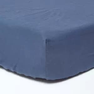Navy Blue Linen Deep Fitted Sheet, Double - Blue - Blue - Homescapes