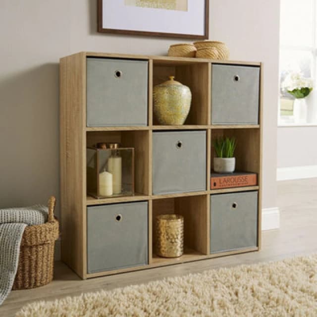 Home Source Cube 3X3 Storage Shelf Unit Light Oak