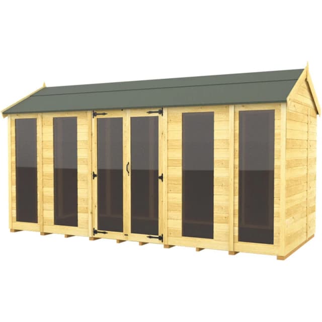 Flat Pack Sheds DIY Sheds 14 x 8 Apex Summer House (Full Height Window), Brown 14X8AFHWSHFF