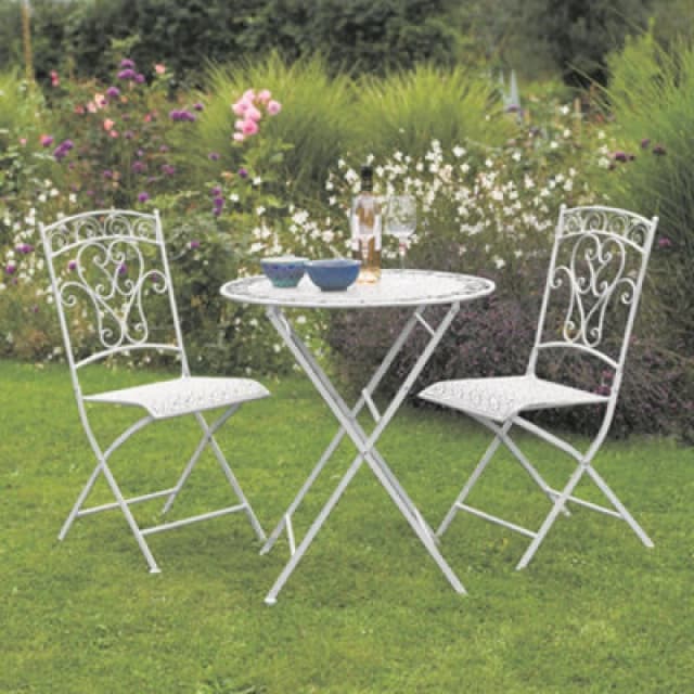 Garden Gear Garden Bistro Set In Antique White For Balcony, Patio, Outdoors, Wrought Iron Material