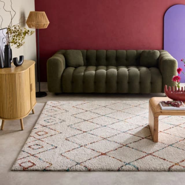 sweeek Interior Shaggy Rug Cream And Multicoloured Cream