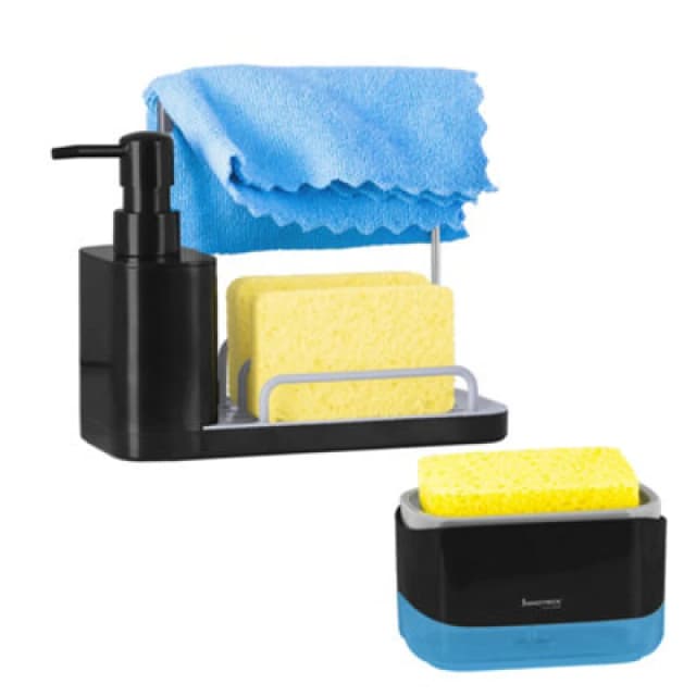 Innoteck Essentials Hand And Dish Soap Dispenser Set With Sink Organiser - Black