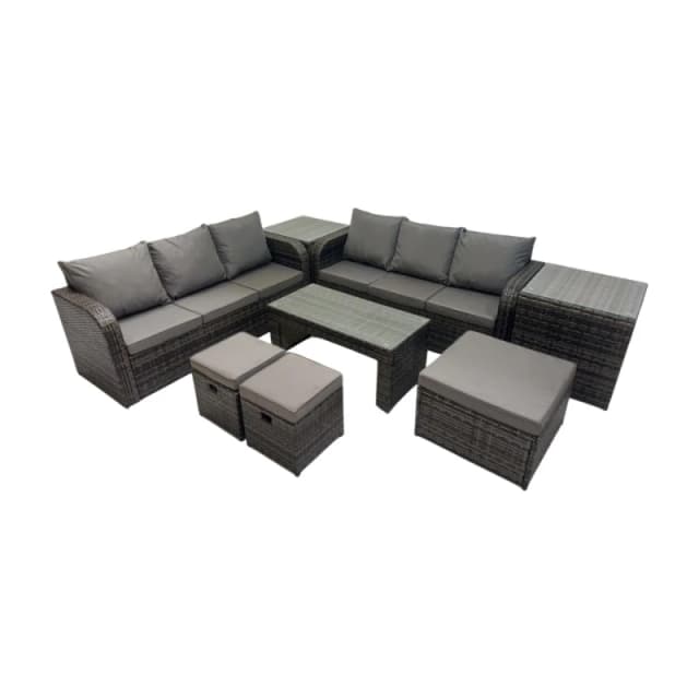 Fimous 3 Seater Sofa Coffee Table with 3 Footstools 2 Side Tables Dark Grey Dark Grey Unisex