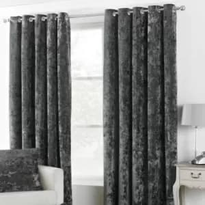 Paoletti Verona Crushed Velvet Ringtop Eyelet Curtains (Pair) Polyester Pewter (117X183Cm)