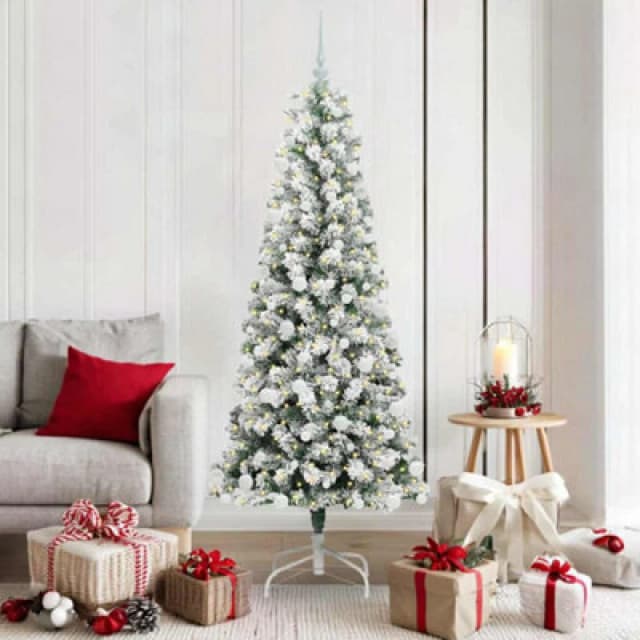 vidaXL Artificial Hinged Christmas Tree with White Balls Green and white 180 cm, Green 3395598