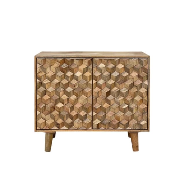 Jaipur Furniture Ltd Geometric Small Sideboard - Mango Wood - L45 x W93 x H77cm - Mango Light Finish in Brown Brown Unisex