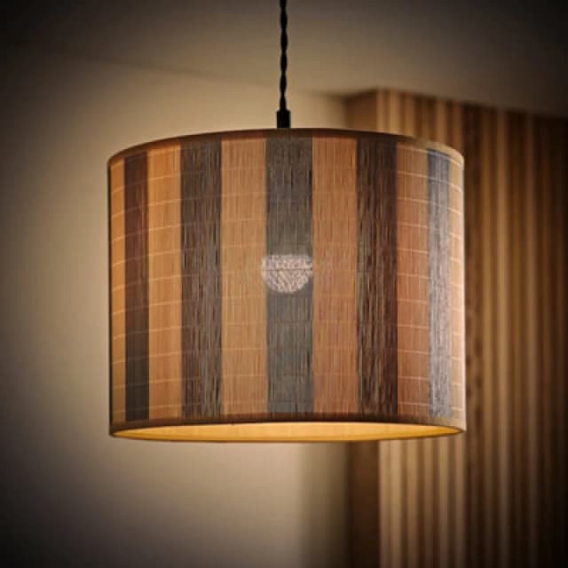 ValueLights ValueLights Lori Blue Stripe Bamboo Drum Easy Fit Ceiling Lamp Shade with Bulb in Mid Blue Mid Blue One Size Unisex 5059406069567