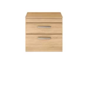 Nuie Athena 600 Wall Hung 2-drawer Vanity & Worktop - Natural Oak