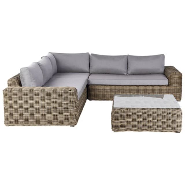 Beliani Garden Corner Sofa With Ottoman 6 Seater Palermo Modular Pe Rattan Light Brown
