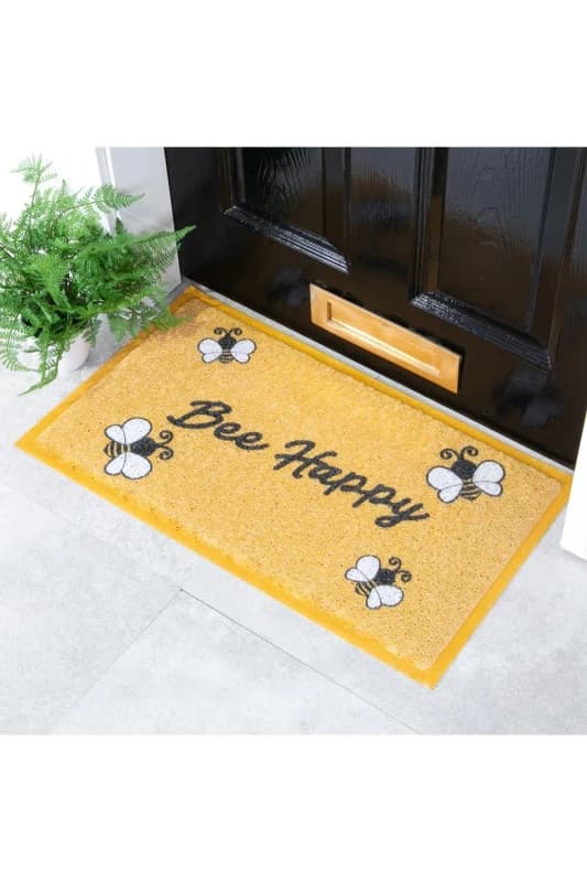 Artsy Doormats Yellow Bee Happy Doormat (70 X 40Cm), Yellow DMW-BEEHAPPY-70
