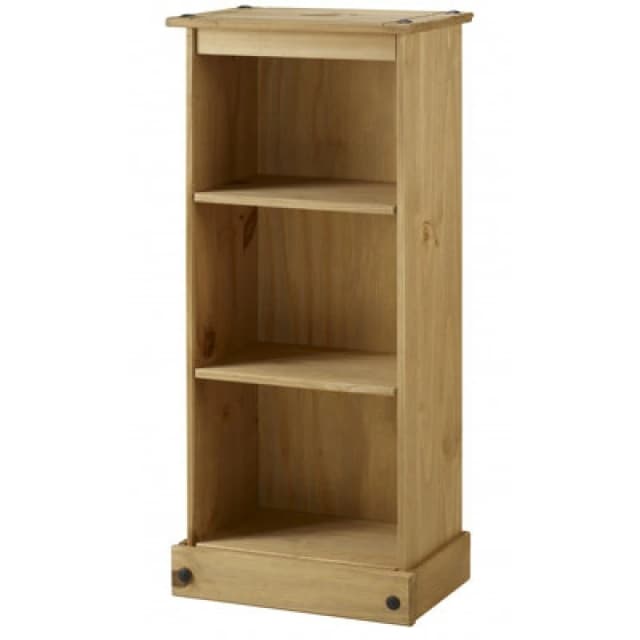 Mercers Furniture Corona Low Narrow Bookcase Slim Small Display Storage Solid Pine Wood With Mexican Styling Pine