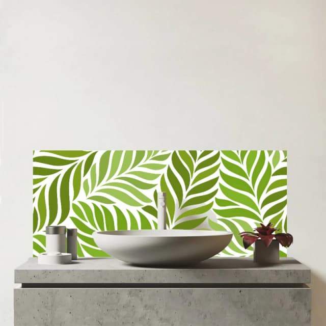 Warren Reed - Designer Green Leaf Pattern Glass Bathroom Splashback Green Unisex
