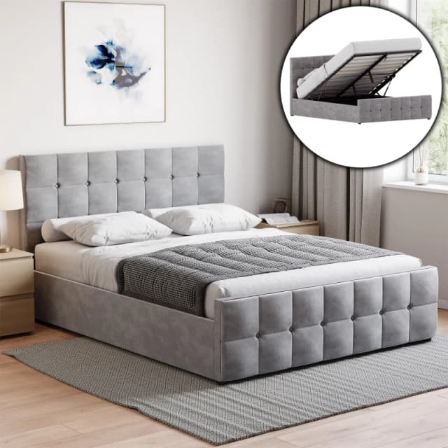 Lassic Valentina King Size Ottoman Bed & Mattress Set Light Grey Velv unisex King Size