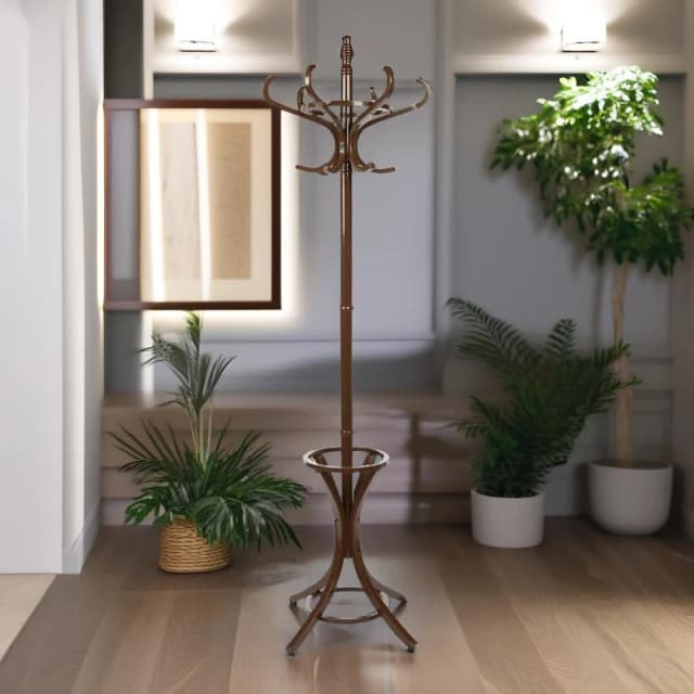 Rafaelo Mobilia Wooden Coat Stand With 12 Hooks in Walnut Walnut Unisex