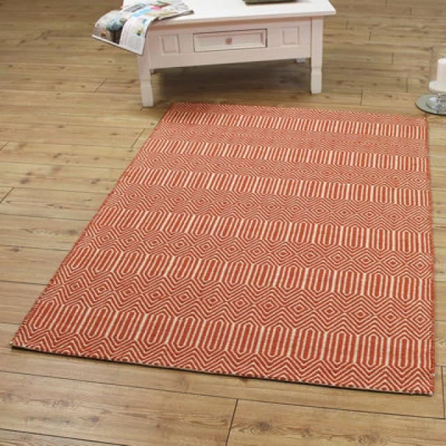 Orange Geometric Wool Modern Handmade Easy To Clean Rug For Living Room And Bedroom-160Cm X 230Cm