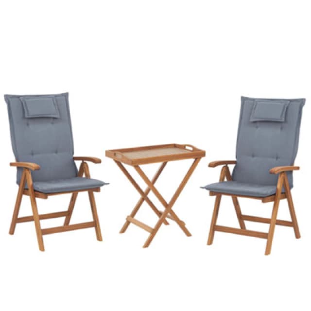 Beliani Bistro Set With Cushions Folding Java Acacia Wood Blue