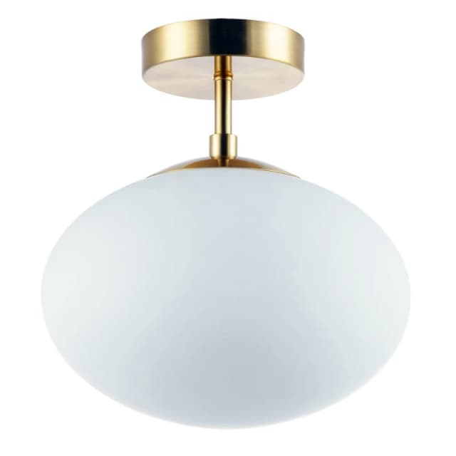 Happy Homewares Designer Oval White Glass Globe Bathroom Ceiling Lamp in Antique Brass in Metallic Gold Metallic Gold Unisex