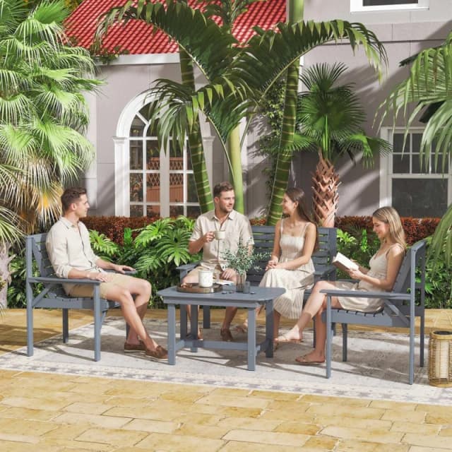 OUTSUNNY 4 Seater Garden Furniture Sofa Set with Curved Seat in Grey Grey Unisex