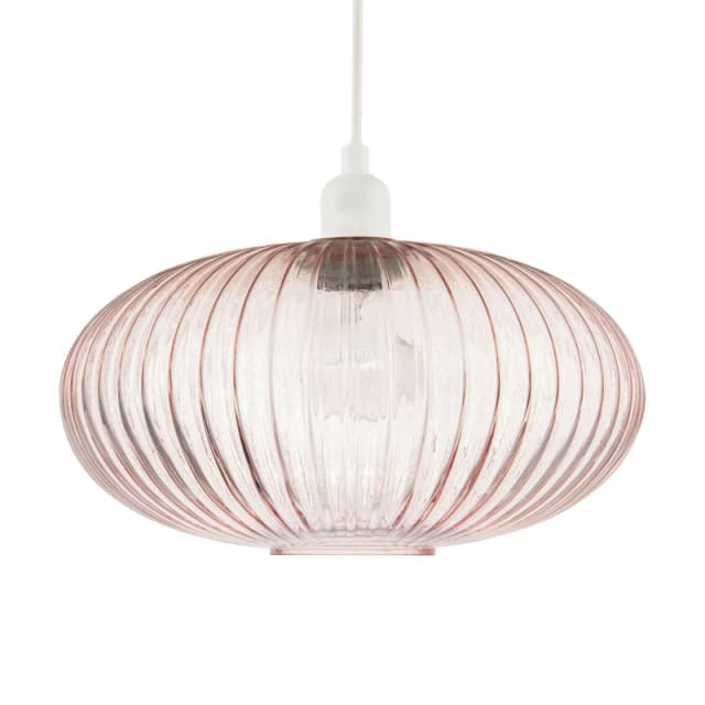 Happy Homewares Modern Designer Line Ribbed Glass Oval Pendant Lamp Shade in Pink Pink Unisex