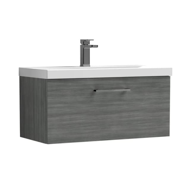 Balterley 800mm Wall Hung 1 Drawer Vanity, Woodgrain Anthracite, Pewter Handle in Grey Grey Unisex